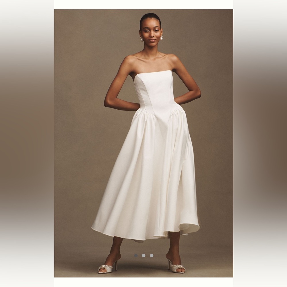 Anthropologie BHLDN Basque Waist White Fit and Flare Midi Dress /Bridal Event